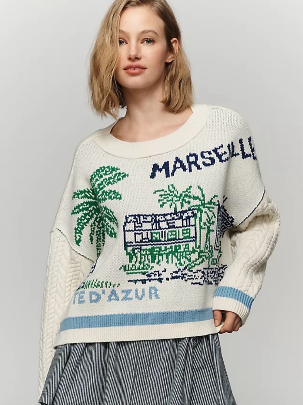 Anthropologie Cream Marseille Graphic Knit Oversized. Petite Large. NWT Ret $158